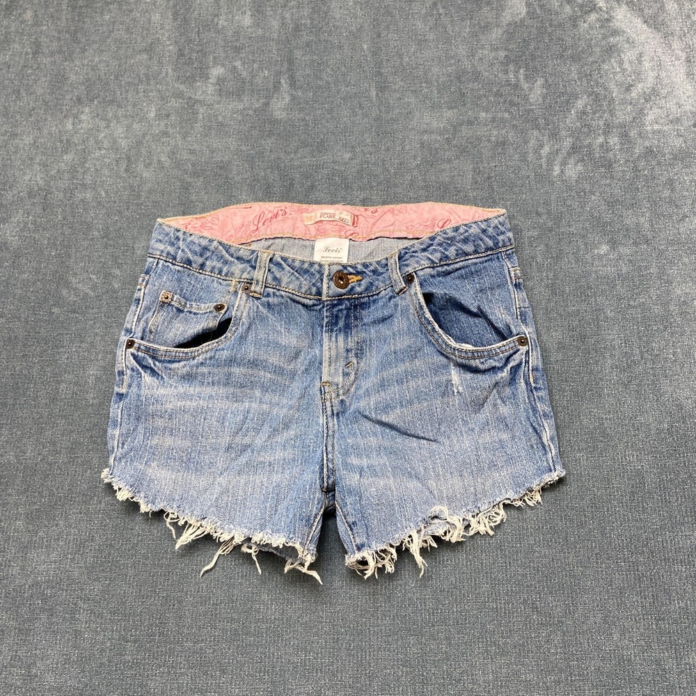 Y2K Levi's 517 Stretch Flare Cut-Off Shorts Womens 12.5 Blue Light Wash